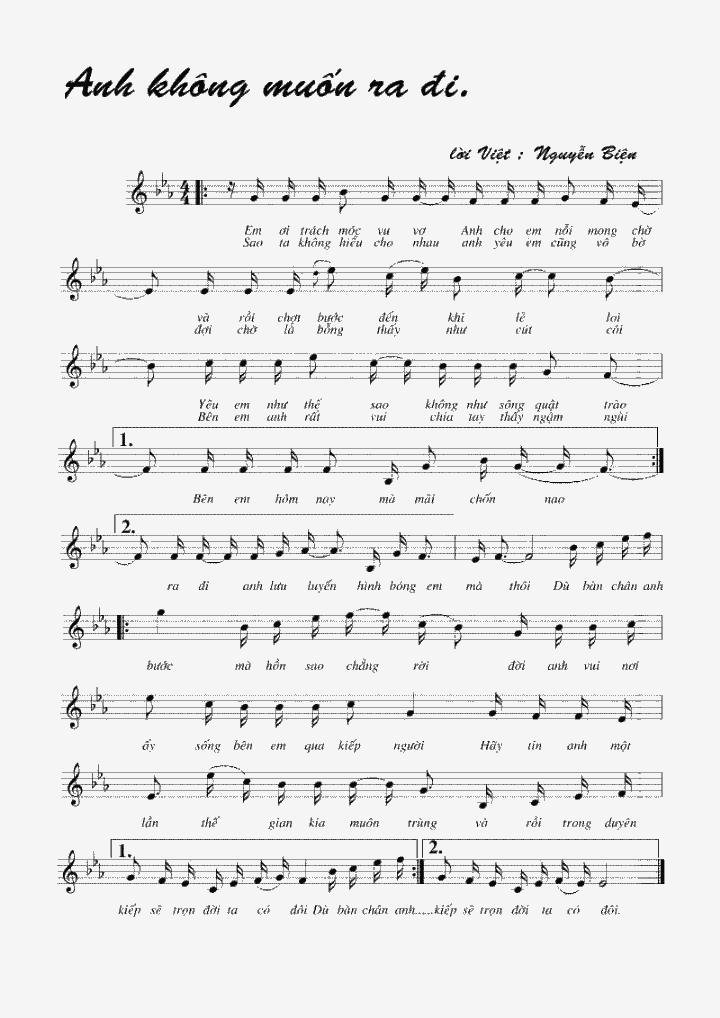 Sheet nhạc Anh Không Muốn Ra Đi